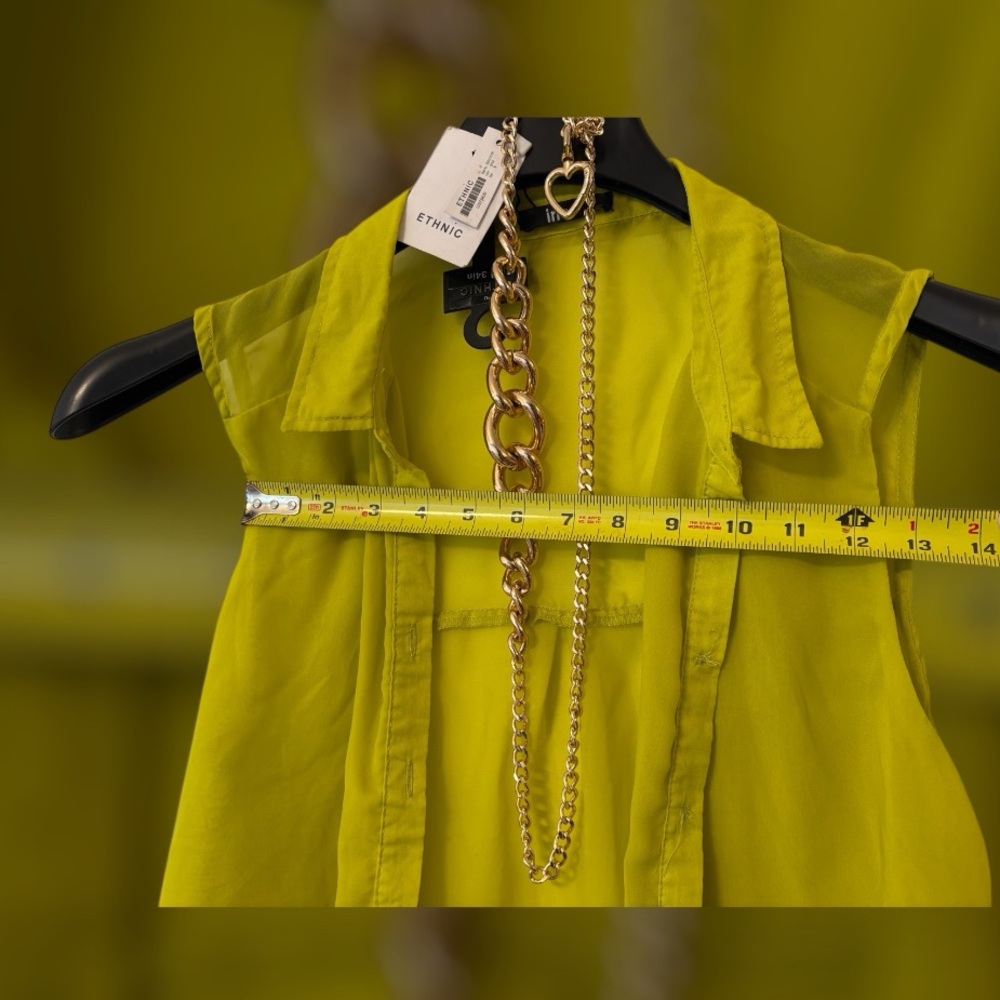 Lime Green Sleeveless Blouse with Gold Chain